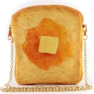Plush toast shaped crossbody bag gold tone hardware